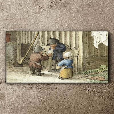 Schilderij op doek Kinderen spelen in de schuur