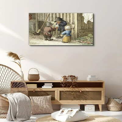 Schilderij op doek Kinderen spelen in de schuur