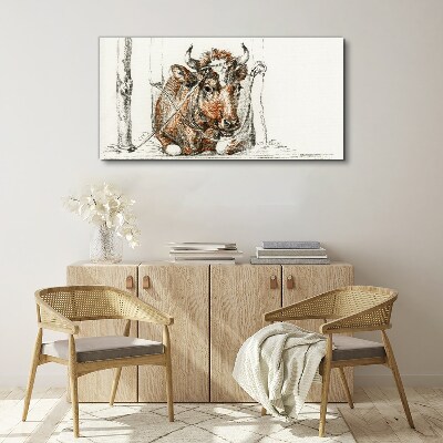 Schilderij op doek Een kalme koe in een landelijke omgeving