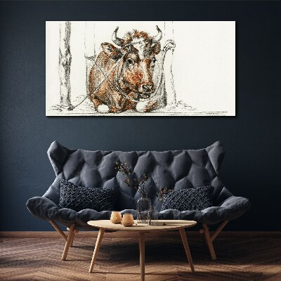 Schilderij op doek Een kalme koe in een landelijke omgeving