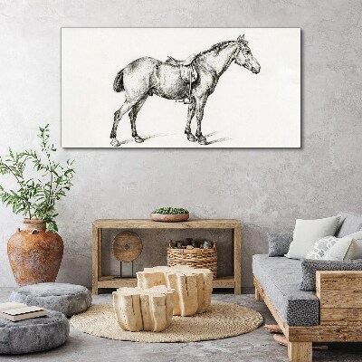 Schilderij op doek Tekening van een paard in het zadel