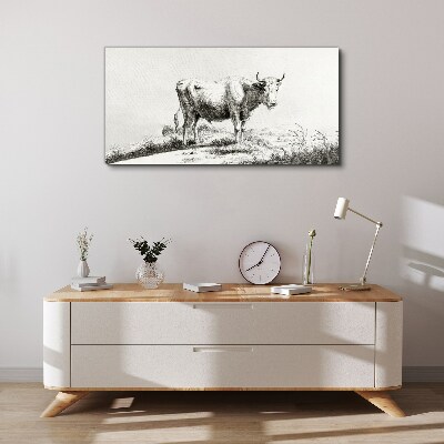 Schilderij op doek Zwarte koe in de weide