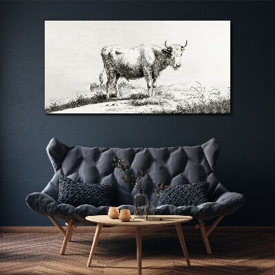 Schilderij op doek Zwarte koe in de weide