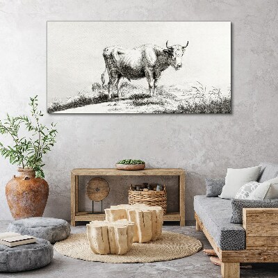 Schilderij op doek Zwarte koe in de weide