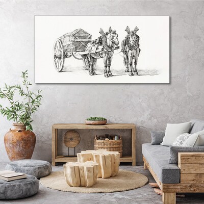 Foto op canvas Twee paarden en een kar