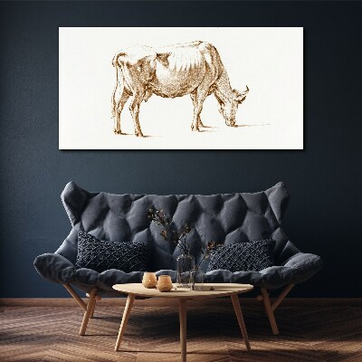 Schilderij op doek Koe in bruine omtrek