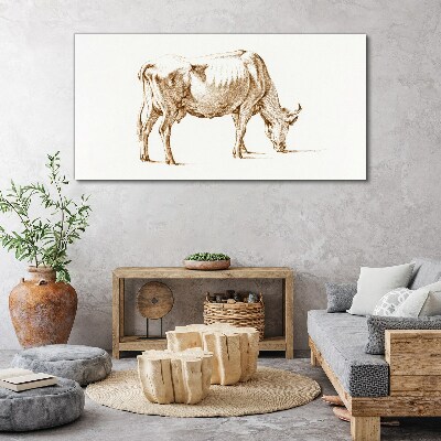 Schilderij op doek Koe in bruine omtrek