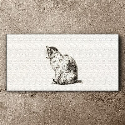 Schilderij op doek Zittende kat in monochrome stijl