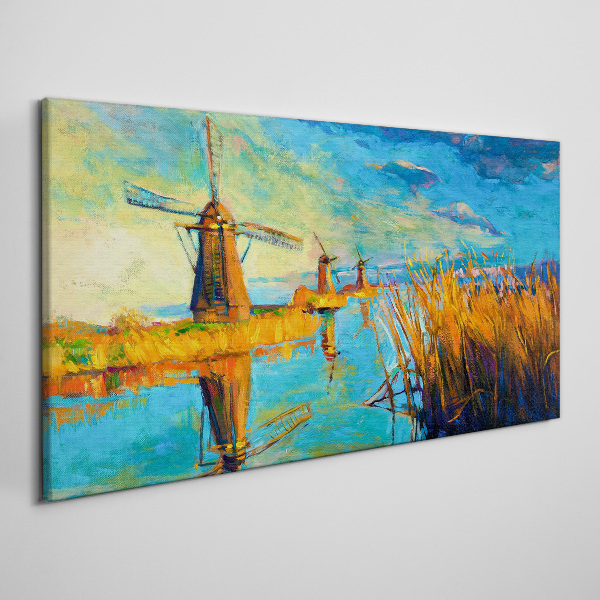 Schilderij op doek Molens aan het water