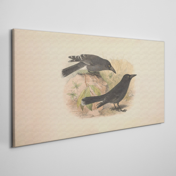 Foto op canvas Zwarte vogels op een pastelachtergrond