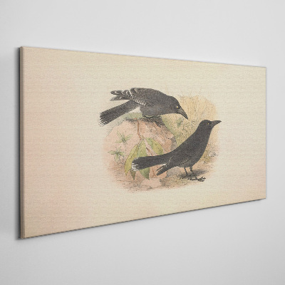 Foto op canvas Zwarte vogels op een pastelachtergrond