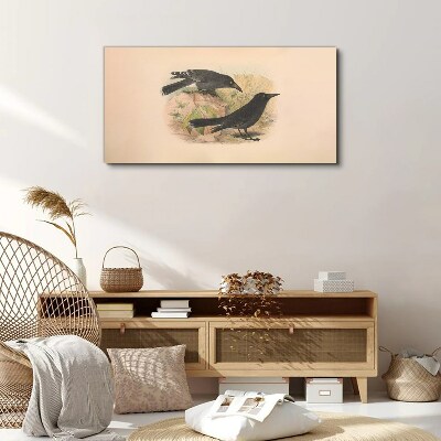 Foto op canvas Zwarte vogels op een pastelachtergrond
