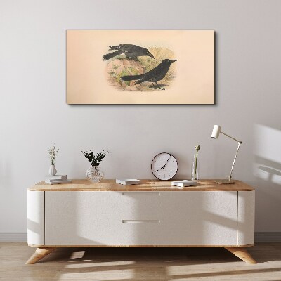 Foto op canvas Zwarte vogels op een pastelachtergrond