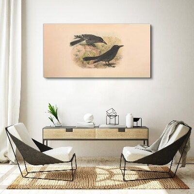 Foto op canvas Zwarte vogels op een pastelachtergrond