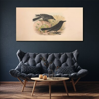 Foto op canvas Zwarte vogels op een pastelachtergrond