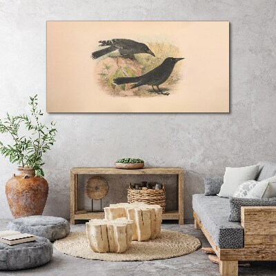 Foto op canvas Zwarte vogels op een pastelachtergrond