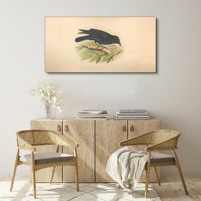 Canvas schilderij Zwarte vogel op een tak