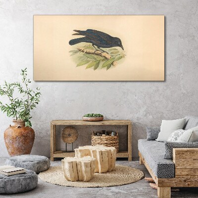 Canvas schilderij Zwarte vogel op een tak