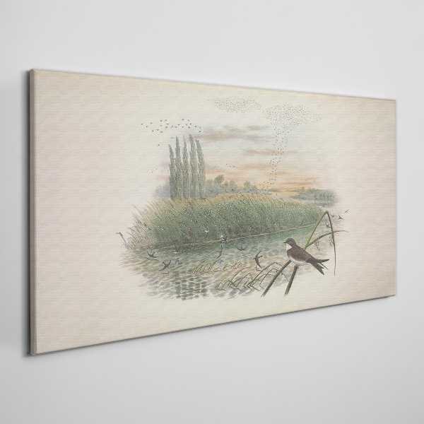 Canvas schilderij Een vredig landschap met een vogel