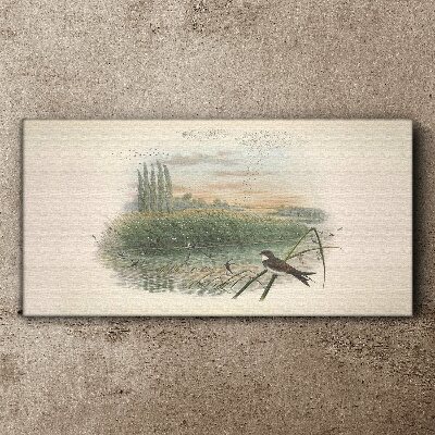 Canvas schilderij Een vredig landschap met een vogel