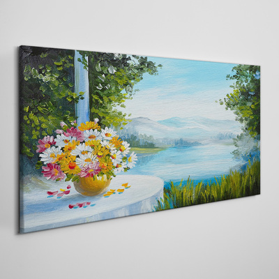 Foto op canvas Een boeket bloemen aan het meer