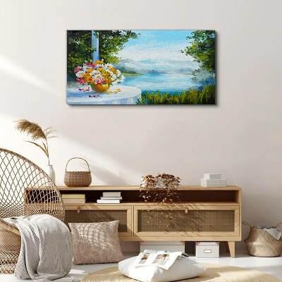 Foto op canvas Een boeket bloemen aan het meer