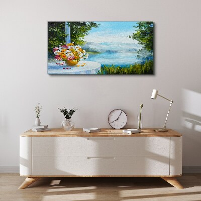 Foto op canvas Een boeket bloemen aan het meer