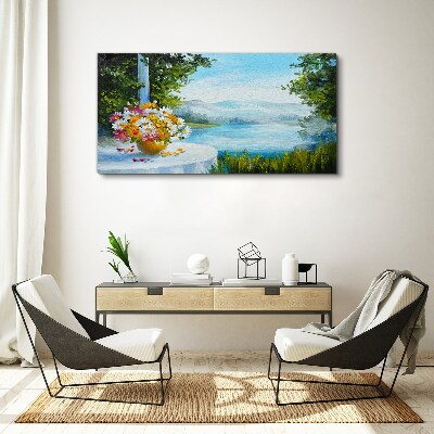 Foto op canvas Een boeket bloemen aan het meer