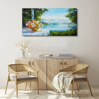 Foto op canvas Een boeket bloemen aan het meer