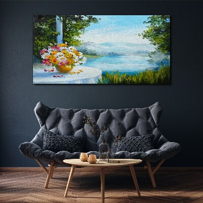 Foto op canvas Een boeket bloemen aan het meer