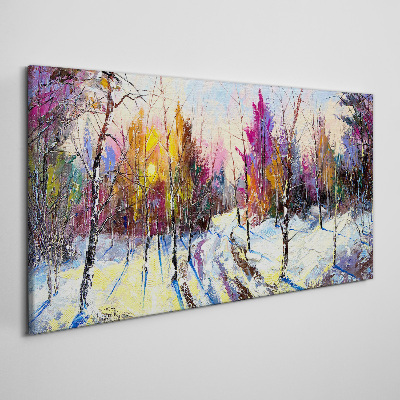Canvas schilderij Winterlandschap in zonsondergangkleuren