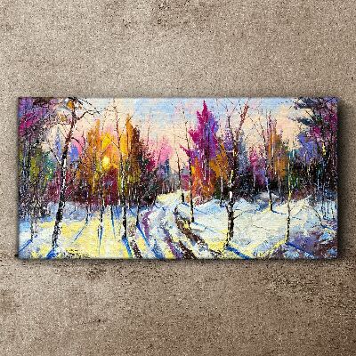 Canvas schilderij Winterlandschap in zonsondergangkleuren