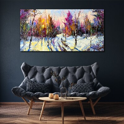 Canvas schilderij Winterlandschap in zonsondergangkleuren