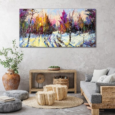 Canvas schilderij Winterlandschap in zonsondergangkleuren