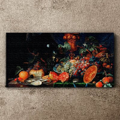 Foto op canvas Stilleven met fruit en schelpen