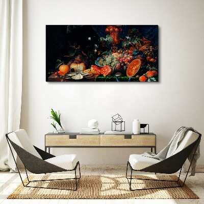 Foto op canvas Stilleven met fruit en schelpen