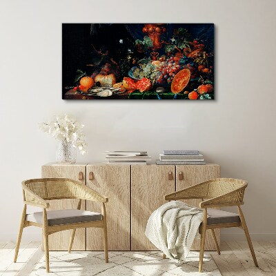 Foto op canvas Stilleven met fruit en schelpen