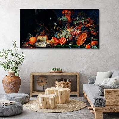 Foto op canvas Stilleven met fruit en schelpen