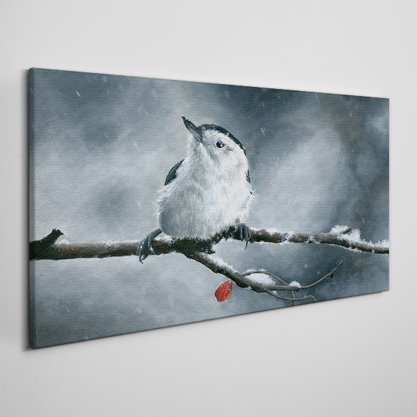 Schilderij op doek Wintervogel op een tak
