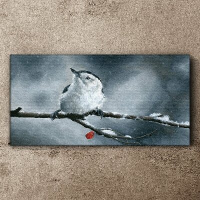 Schilderij op doek Wintervogel op een tak