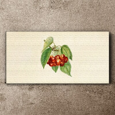 Schilderij op doek Rode kersen op een pastelkleurige achtergrond