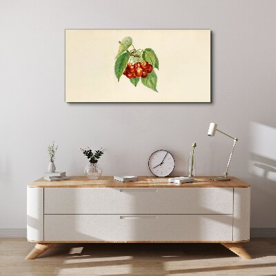 Schilderij op doek Rode kersen op een pastelkleurige achtergrond