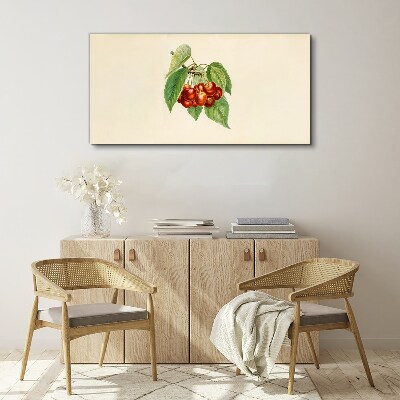 Schilderij op doek Rode kersen op een pastelkleurige achtergrond