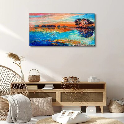 Schilderij op doek Zonsondergang over het meer