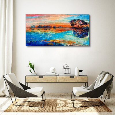 Schilderij op doek Zonsondergang over het meer