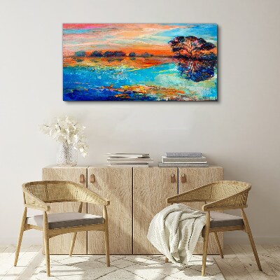 Schilderij op doek Zonsondergang over het meer