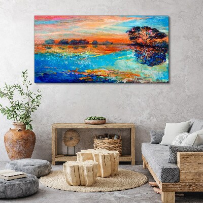 Schilderij op doek Zonsondergang over het meer