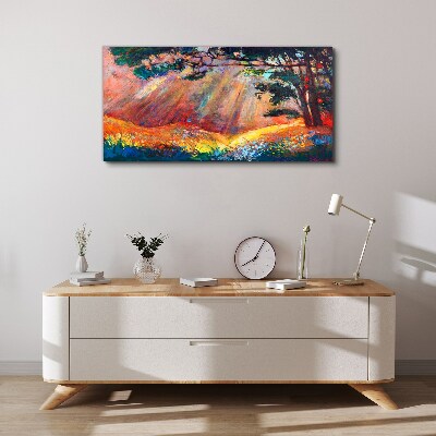 Foto op canvas Gouden stralen in het zomerlandschap