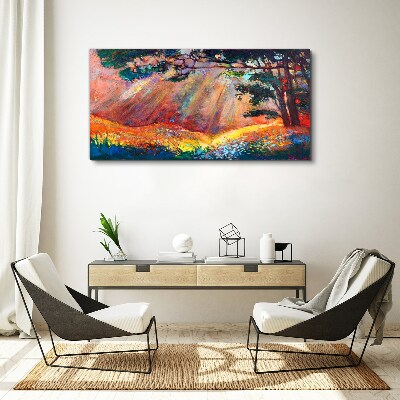 Foto op canvas Gouden stralen in het zomerlandschap