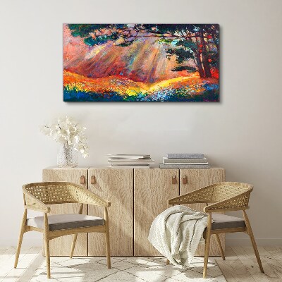 Foto op canvas Gouden stralen in het zomerlandschap